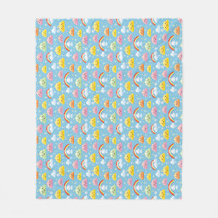 Cheerful Pattern with Smiling Clouds and Rainbow Fleece Blanket