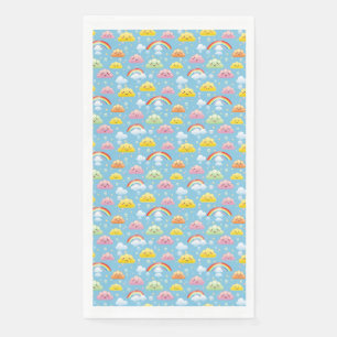 Cheerful Pattern with Smiling Clouds and Rainbow Napkin