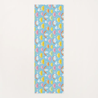 Cheerful Pattern with Smiling Clouds and Rainbow Yoga Mat