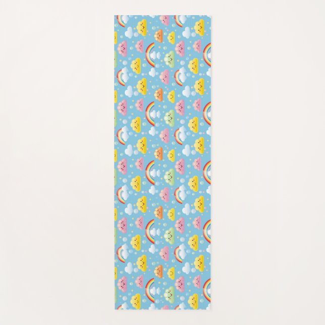 Cheerful Pattern with Smiling Clouds and Rainbow Yoga Mat (Front)