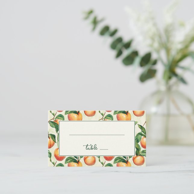 Cheerful Peach Illustration Grid Place Card (Standing Front)