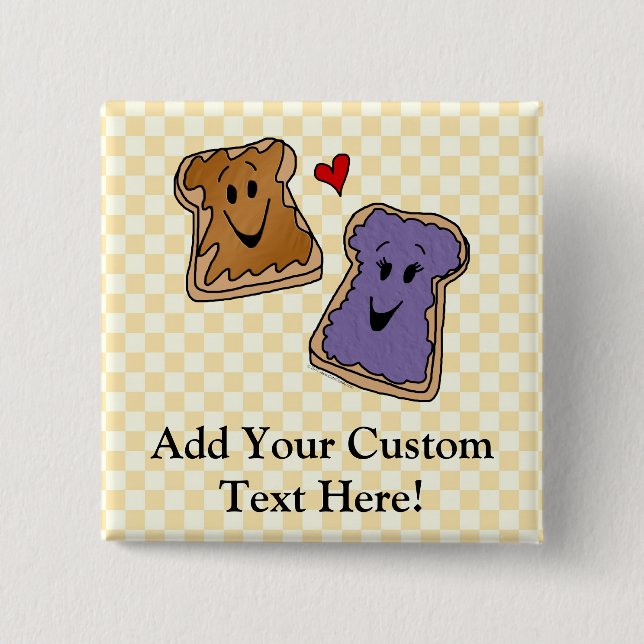 Cheerful Peanut Butter and Jelly Cartoon Friends 15 Cm Square Badge (Front)