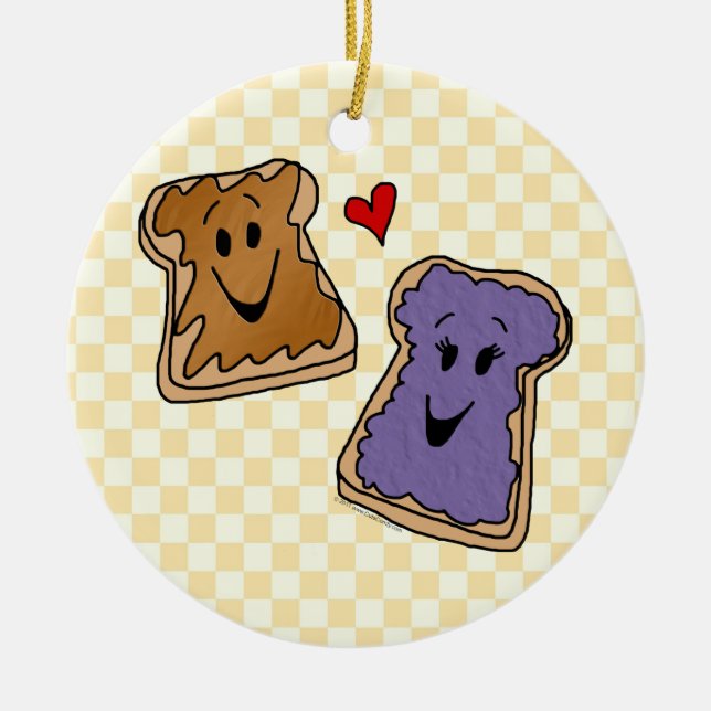 Cheerful Peanut Butter and Jelly Cartoon Friends Ceramic Tree Decoration (Front)