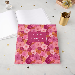 Cheerful Pink Floral Celebration Guest Book