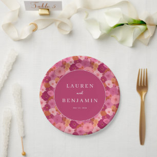 Cheerful Pink Floral Paper Plate