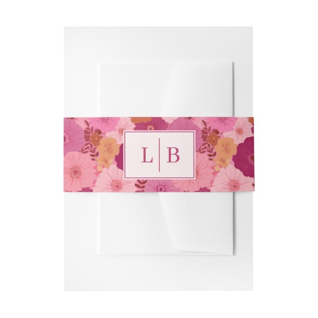 Cheerful Pink Floral Tapestry Invitation Belly Band (Front Example)
