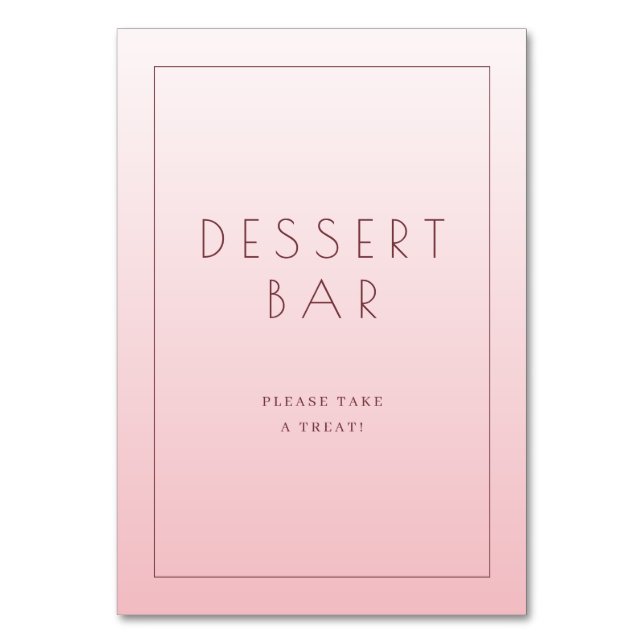 Cheerful Pink Minimalist Dessert Bar Sign Table Number (Front)