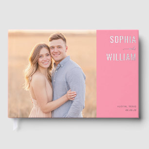 Cheerful Pink Minimalist Photo Guest Book