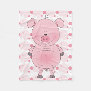 Cheerful Pink Pig Cartoon Fleece Blanket
