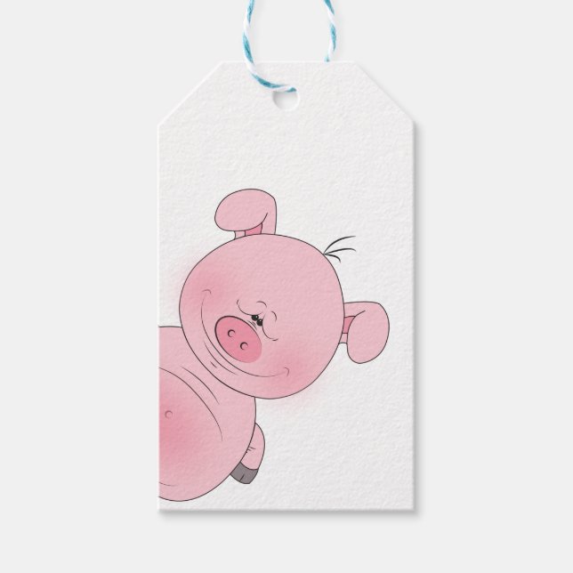 Cheerful Pink Pig Cartoon Gift Tags (Front)