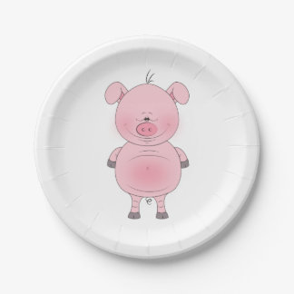 Cheerful Pink Pig Cartoon Paper Plate