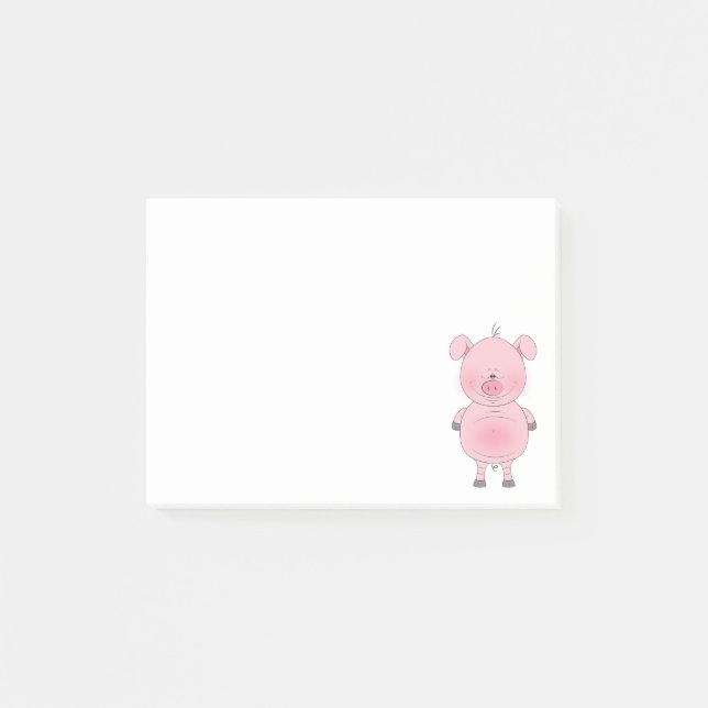 Cheerful Pink Pig Cartoon Post-it Notes (Front)