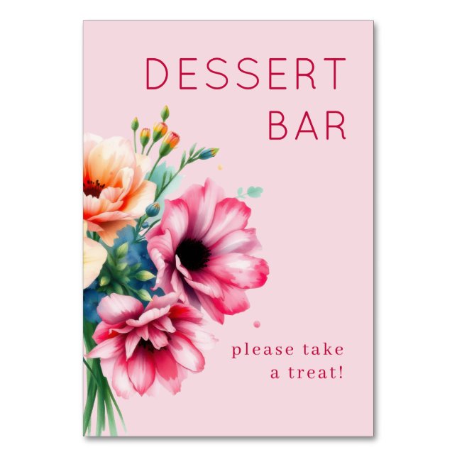 Cheerful Pink Watercolor Flowers Table Number (Front)