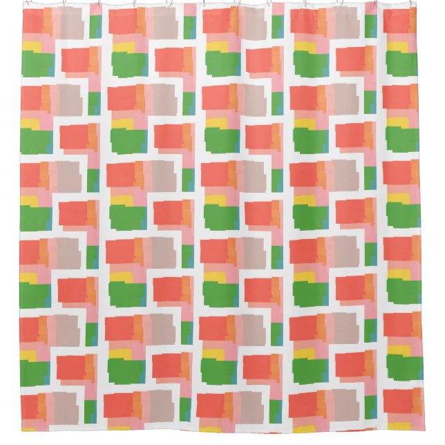 Cheerful Pink Yellow Green Orange Salmon Coral Shower Curtain (Front)