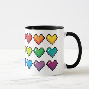 Cheerful Pixel Hearts in Rainbow Pattern Mug