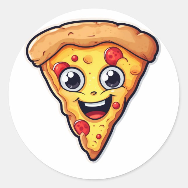 Cheerful Pizza Slice Character Classic Round Sticker (Front)