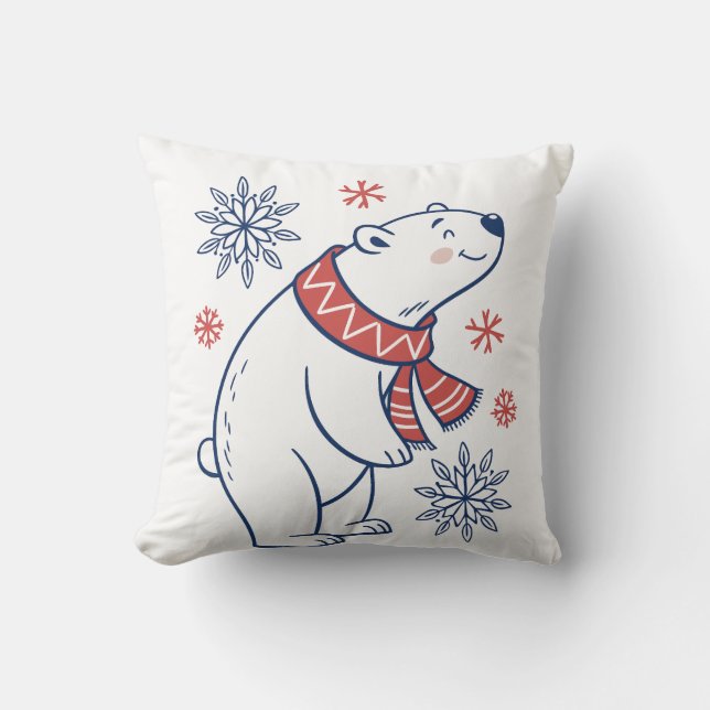 Cheerful Polar Bear Winter Holiday Design Cushion (Front)