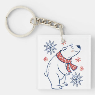 Cheerful Polar Bear Winter Holiday Design Key Ring