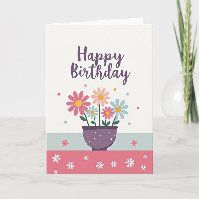 Cheerful Polka Pot Birthday Card (Front)