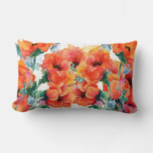 Cheerful Poppies Red Three Long Stemmed Art Lumbar Cushion