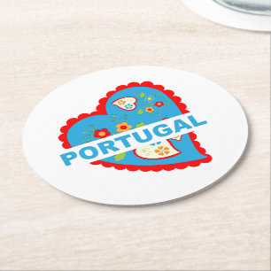 Cheerful Portuguese heart Round Paper Coaster