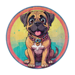 Cheerful Pug Colourful Cartoon Illustration Cutting Board