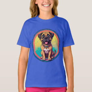  Cheerful Pug Colourful Cartoon Illustration T-Shirt
