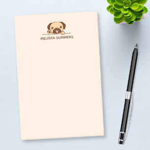 Cheerful Pug Dog Peeking above Custom Name Post-it Notes