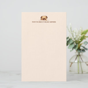 Cheerful Pug Dog Peeking above Custom Text Beige Stationery