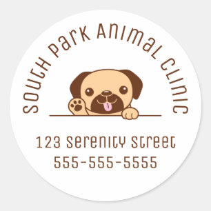 Cheerful Pug Dog Peeking above Custom Text Classic Round Sticker