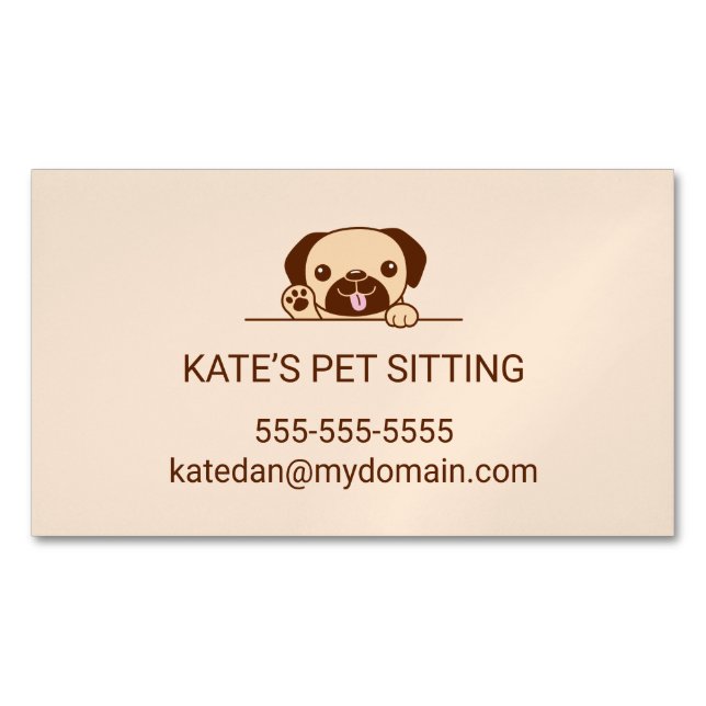 Cheerful Pug Dog Pet Sitting Service Magnetic Business Card (Front)