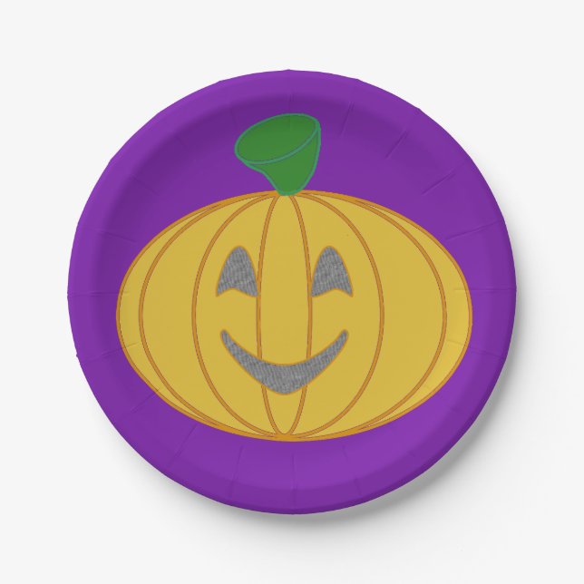 Cheerful Pumpkin Costume Design Halloween Orange Paper Plate (Front)