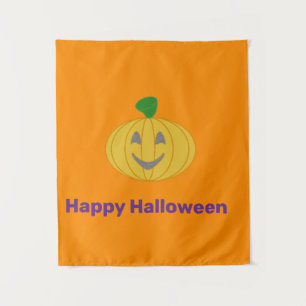 Cheerful Pumpkin Halloween Orange Tapestry