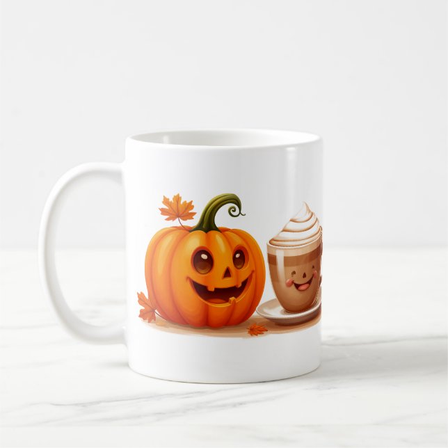 Cheerful Pumpkin With Coffee Cup Fall Comfort 🍁 (Left)