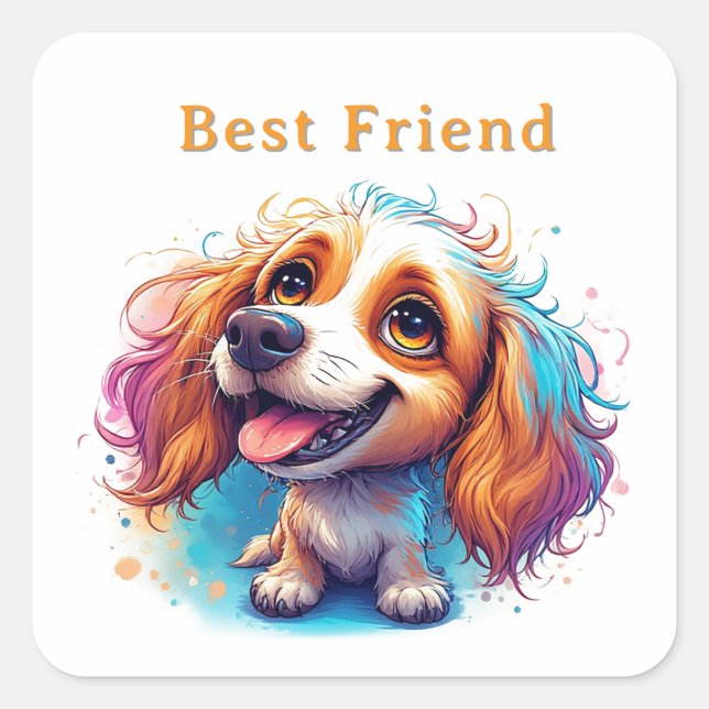 Cheerful Puppy With Expressive Eyes Square Sticker (Front)