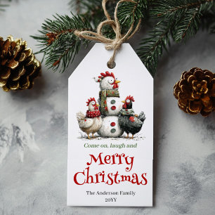 Cheerful Quirky Chickens Christmas Tag Editable