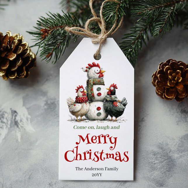 Cheerful Quirky Chickens Christmas Tag Editable (Cheerful Quirky Chickens Christmas Tag Editable)