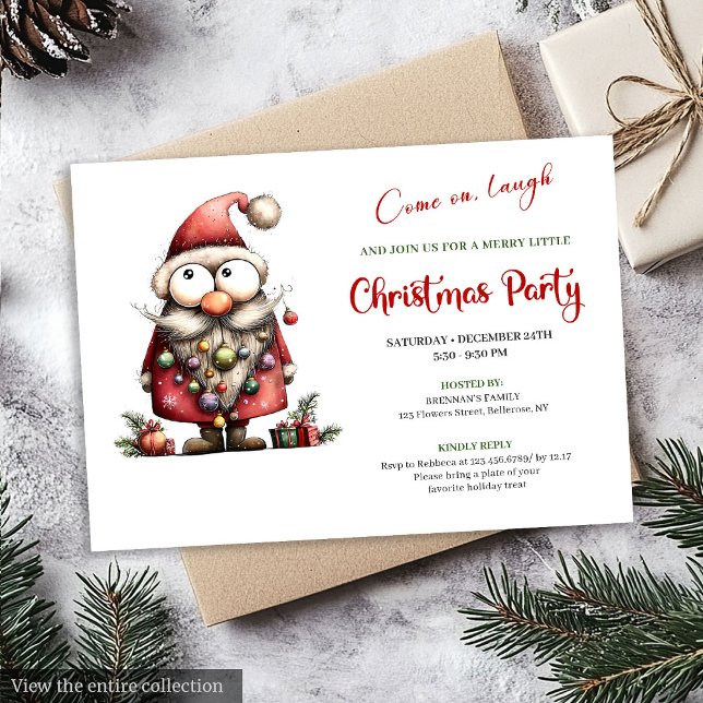 Cheerful Quirky Santa Modern Christmas Party Card (Cheerful Quirky Santa Modern Christmas Party Invite)