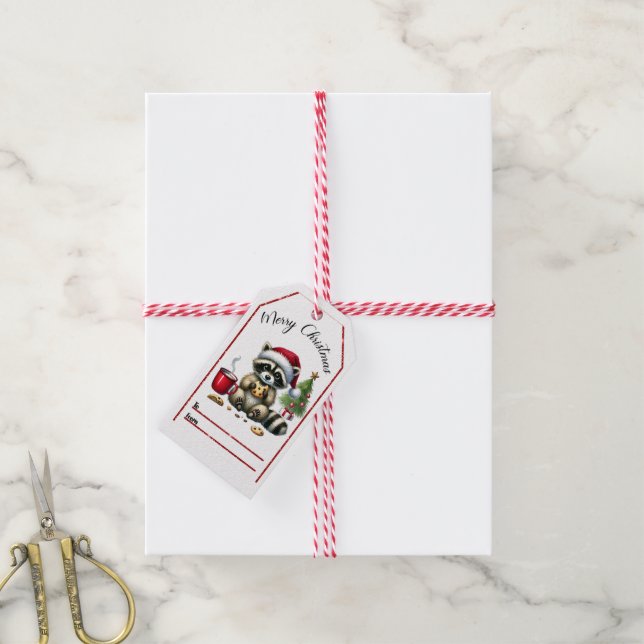 Cheerful racoon Christmas tags (With Twine)