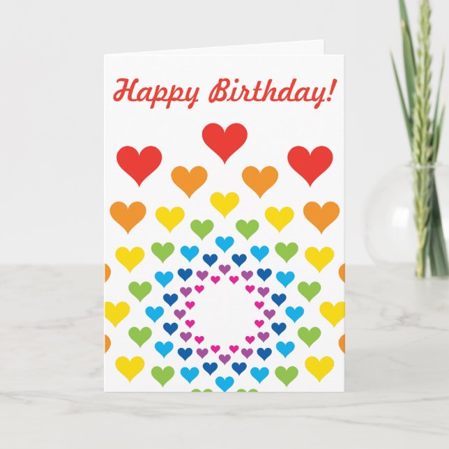 Cheerful rainbow hearts, Happy Birthday! Card (Front)