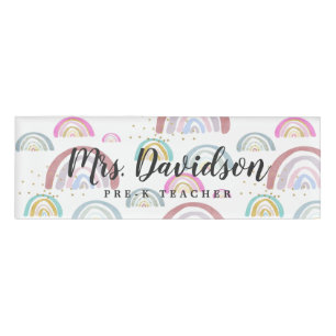 Cheerful Rainbow Pattern Name Tag