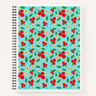 Cheerful Red Berries & Tiny Flowers Pattern  Notebook