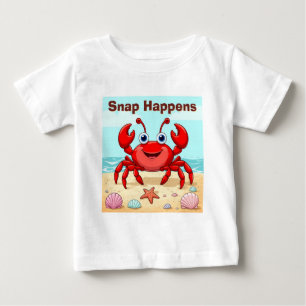 Cheerful Red Cartoon Crab Cute Seashell Kids🦀 Baby T-Shirt