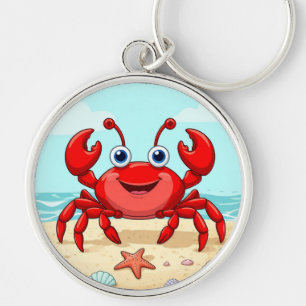 Cheerful Red Cartoon Crab Cute Seashell Kids🦀 Key Ring