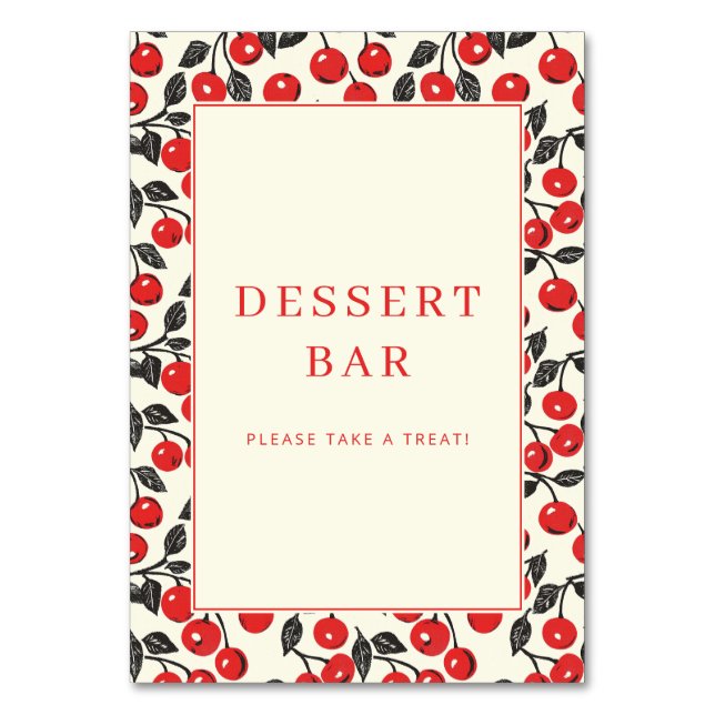 Cheerful Red Cherry Border Table Number (Front)