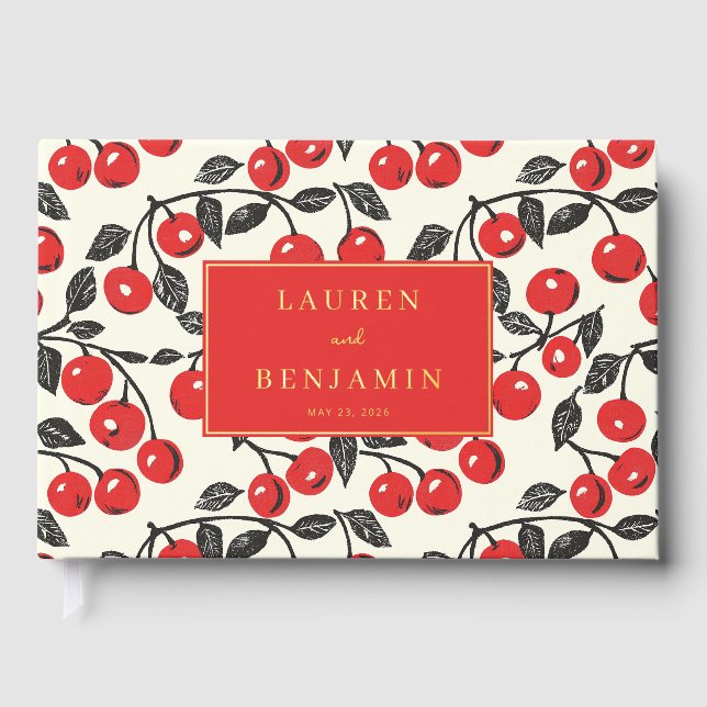 Cheerful Red Cherry Botanical Illustration Guest Book (Front)