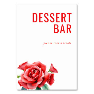 Cheerful Red Floral Dessert Sign Table Number