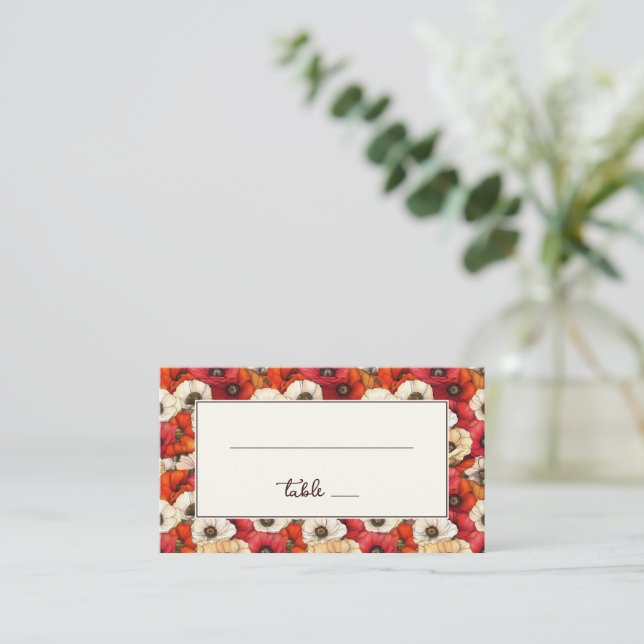 Cheerful Red Floral Poppies Place Card (Standing Front)