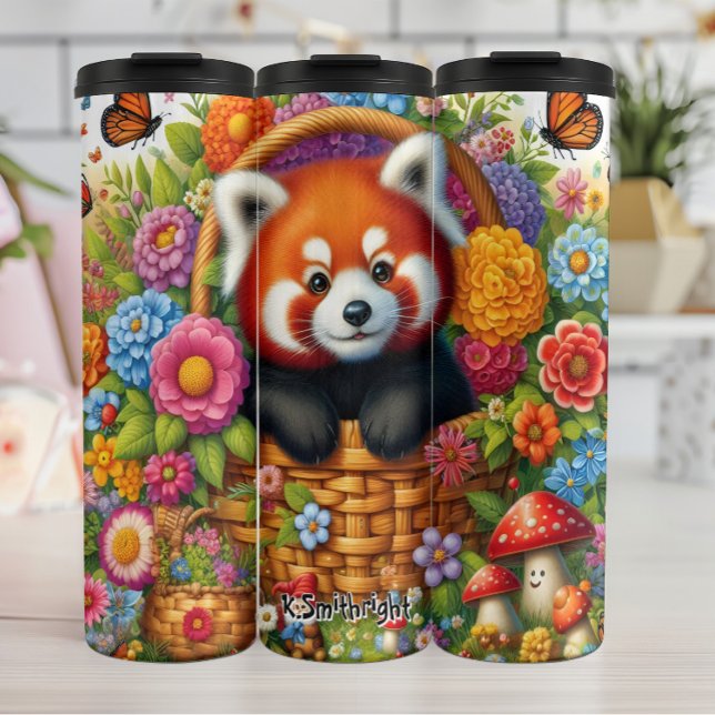 Cheerful Red Panda in Basket Thermal Tumbler (Creator Uploaded)
