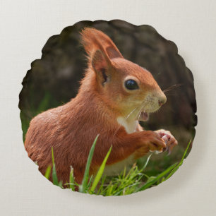 Cheerful Red Squirrel Round Cushion